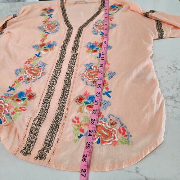 Soft Surroundings Palm Island Embroidered Tunic Top Small Peach Boho Artsy - Picture 12 of 12